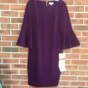 New! Calvin Klein 3/4 Bell Sleeve Boat Neck Sheath Dress size 8 in Aubergine